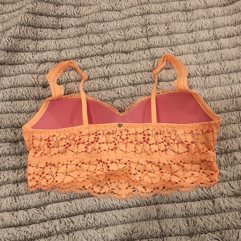 Florescent orange Victorias secret PINK lace bralet size L. - Picture 3 of 7